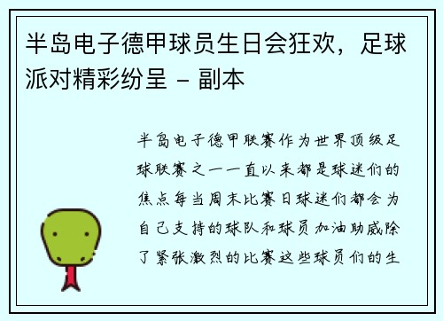半岛电子德甲球员生日会狂欢，足球派对精彩纷呈 - 副本